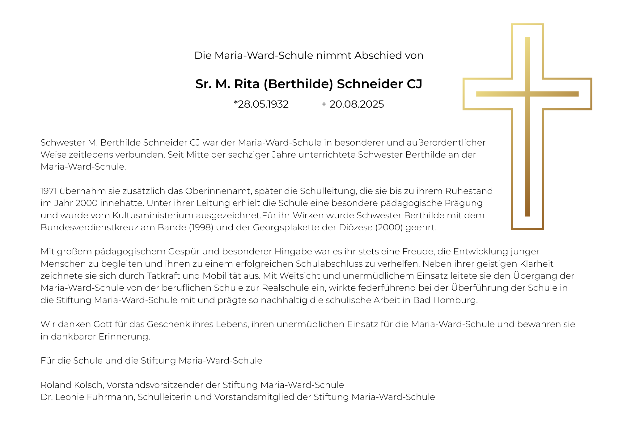Du betrachtest gerade Wir nehmen Abschied von Sr. Berthilde